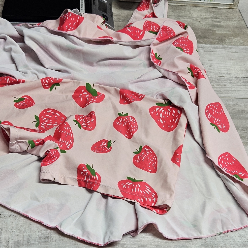 AONTUS Strawberry Print Swimdress One Piece Swimsuit Size M Tummy Control - Picture 12 of 12